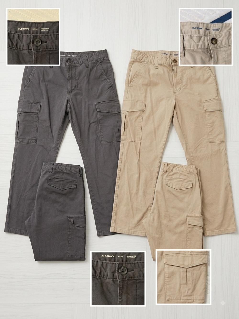 Old Navy Men’s Cargo Pants in Khaki and Charcoal Two-Pack